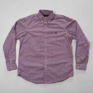 Ralph Lauren Shirt Mens Large Red White Blue Check Cotton Long Sleeve Button
